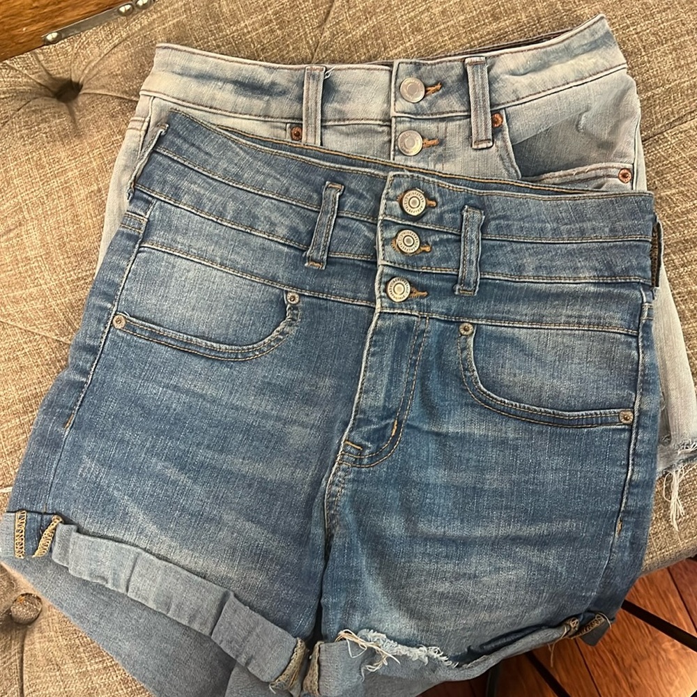 two pairs of aeropostale high rise midi shorts
